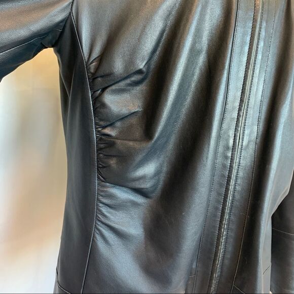 LAFAYETTE 148 Black ruched Front zipper soft lambskin leather jacket Sz 14 - Picture 8 of 12